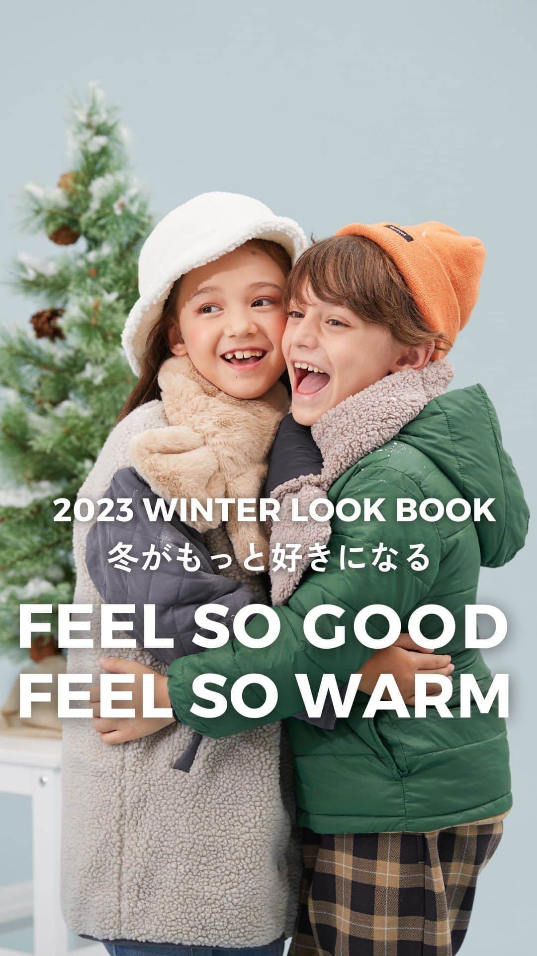 子供服devirockstore(デビロックストア)のインスタグラム：「2023 WINTER LOOK BOOK 冬がもっとすきになる  FEEL SO GOOD FEEL SO WARM  息がまっ白になるくらいの寒さも ココアを飲む部屋のあたたかさも どちらも心地よく過ごせたら、 冬はもっと楽しくなる。 冬がもっと好きになる。  LOOKBOOKでは、あったか素材別に 冬の新作アイテムをご紹介しています。  着心地や着用シーンを連想しながら ぜひご覧ください⛄  ........................  ☑️新作アイテム、人気アイテム情報 ☑️スタイリングやヘアアレンジなどお役立ち情報  など、を投稿しています。  いいねや、フォロー励みになります☺️  ▶️▶️▶️@devirock__official  ........................  #devirock #デビロック #デビロックコーデ #もっと親子になろう #子供服通販 #プチプラ子供服 #子供服ブランド #子供服 #子ども服 #こどもふく #小学生コーデ #キッズコーデ #キッズファッション #娘服 #むすめふく #男の子服 #息子服 #むすこーで #キッズ冬服」