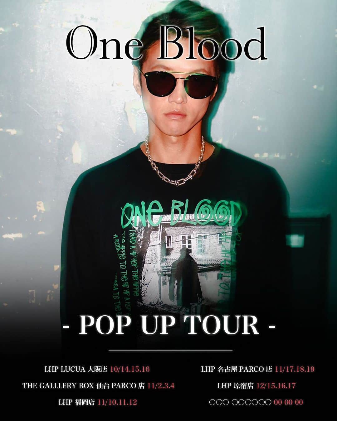 L.H.Pのインスタグラム：「. One Blood POP-UP TOUR 2023 ______________________ アーティストTOC( @tocdress )プロデュースによるブランド「One Blood」とのポップアップが昨年に引き続きLHP4店舗のツアーで決定。 TOC本人の来店や本イベント限定アイテムの発売などを予定しております。 詳細は以下の各店舗のインスタグラムにて随時公開。 ______________________ Contact ⇒ @lhp_lucuaosaka  2023.10.14 - 10.16 @lhp_fukuoka  2023.11.10 - 11.12 @lhp_nagoya_parco  2023.11.17 - 11.19 @lhp_harajuku  2023.12.15 - 12.17 _________________________ 本イベントでは、前年大好評だったアイテムの他、更にスケールアップしたラインナップで展開。 L/S Tee、PARKA2型、COACH JACKETの計4型をレギュラーアイテムとして販売。  併せて各店限定のLEATHER JACKET、DENIM PANTSを5点限定で販売予定。  _________________________ #oneblood #toc #hilcrhyme」