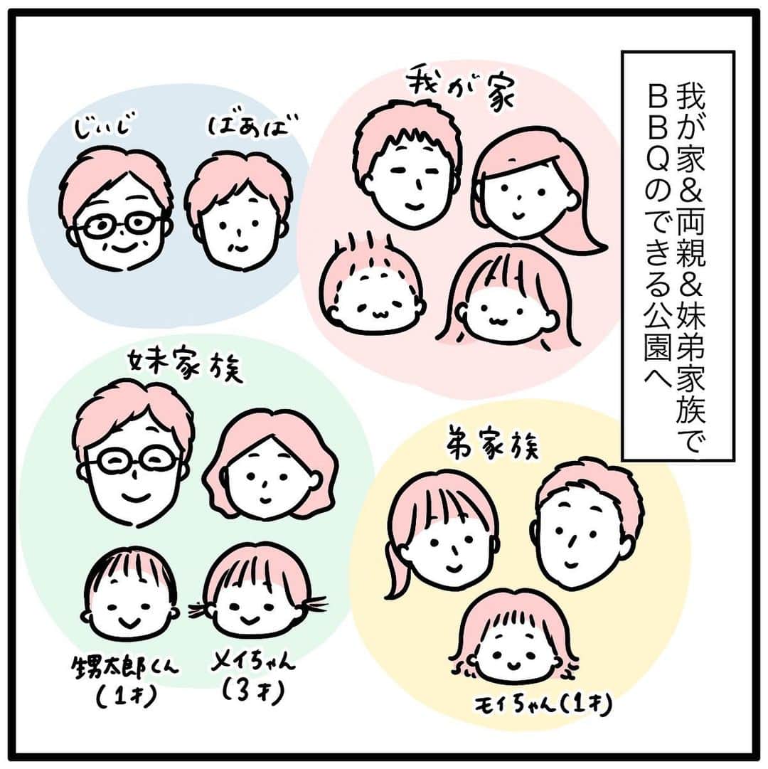 モチコのインスタグラム：「【4家族BBQその１】 いろんな意味で心臓ドッキドキ❤️ #モイちゃん遊んでくれてありがとう！ #また遊ぼうね #今度は下に石のないところでね #かつ斜面じゃないところでね #できたら屋内のフローリングかラグ敷いてあるところとかでね #ママも座ってコーヒー飲めるところとかね #汚したり壊したりしても気を遣わない場所だったらいいな #これはうちに呼ぶということか…？？？ #アホほど掃除せな…！！！  この日の漫画続きます！  #1歳　#姪っ子　#6歳　#息子　#育児漫画　#育児日記　#親バカ部　#おばバカ部  いつもコメントありがとうございますー！ 床の砂で感じる季節の移り変わり…わびさび…✨　#ではなく　#ざりざり 運動会の練習楽しんでて嬉しい限りです🔥楽しんで〜！」