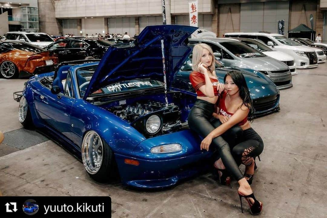 長谷川史歩理さんのインスタグラム写真 - (長谷川史歩理Instagram)「@yuuto.kikuti with @a.messe.japan   ⁡Re POST @yuuto.kikuti  ⁡  #A_MESSE #A_MESSE223 ⁡ 📸📹:@jtarooo_car 👸🏻@shihori_hasegawa888 👸🏼@aika_yagami ⁡ Body work:#BodyCraft Engine:#TOYBASE Metal work:#KRF ⁡ #battlegang#battlegangfam #yatayakuza ⁡ #ワイヤータック#スムージング#シェイプドベイ#シェイブドベイ#エンジンベイ#BBSRF #BBS ⁡ #miata #miatagang #topmiata #mazefitment #staticclub #overfender #usdm #violentfam #workwheels #車高短  #ロードスター #roadster  #static #bagged  #carmodel」10月6日 21時36分 - shihori_hasegawa888