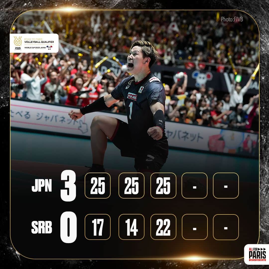 のインスタグラム：「FIVBパリ五輪予選/ #ワールドカップバレー2023、#バレーボール男子日本代表 はセルビアにセットカウント3－0でストレート勝利しました。  #バレーボール #volleyball  #ALLforPARIS #CatchOurDream #OQT #WC2023」