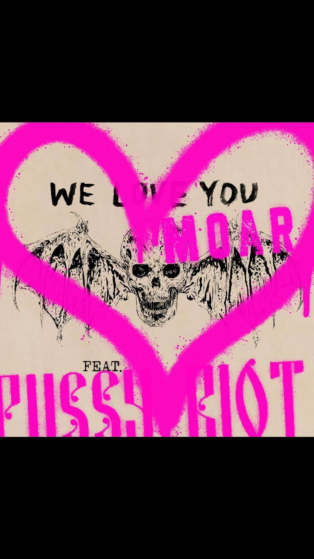 アヴェンジド・セヴンフォールドのインスタグラム：「“We Love You Moar” [ft. @pussyriot] is out now on all platforms. We had a lot of fun reimagining “We Love You” with @nadyariot. 💗 Stream it now at the link in bio, and check out our collaborative balaclava at a7xworld.com - proceeds benefiting @ncsosorg.」