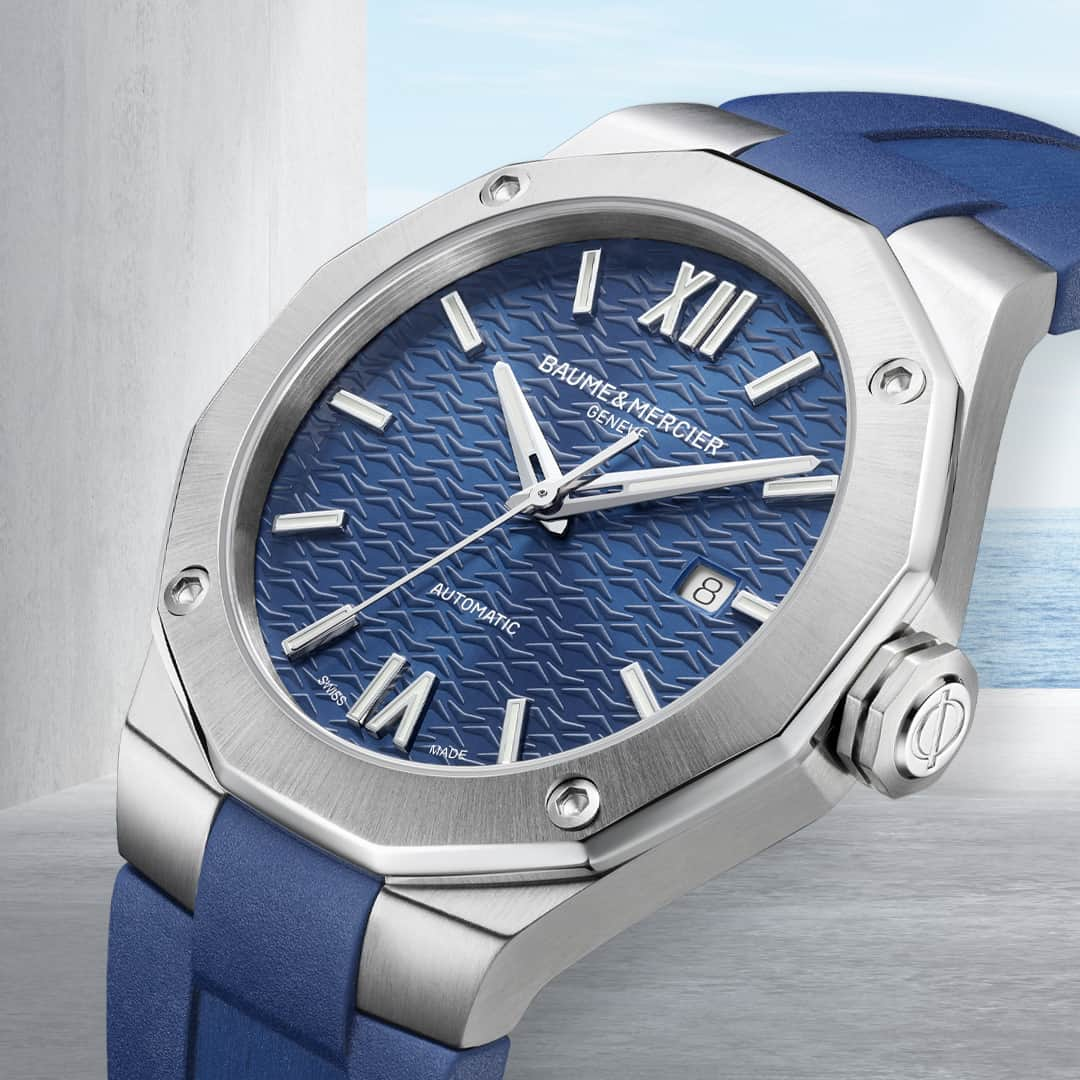 ボーンメルシーのインスタグラム：「Dive into the essence of sporty elegance with the Riviera 10619.  This Swiss-made timepiece merges sleek design with precision. It features an automatic movement and a captivating blue wave-decor dial that will leave you mesmerized. This watch invites you to embrace the alluring charm of the Riviera lifestyle. If you were to wear this watch to one of the destinations along the Riviera, which one would you choose? -- Riviera 10619 42 mm, Automatic Swiss Made, Sapphire crystal case, Blue sun satin-finished dial, Fast strap interchangeable system. -- #BaumeetMercier #Riviera #Since73 #ShapingTime #DailyWatch  #Watches #Watch #InstaWatch #WatchOfTheDay #WatchesOfInstagram #WatchLover #WatchCollector #LuxuryWatch #InstaWatch #Style  #Elegant #WristWatch #Timepiece #WatchMaking  #InstaWatches」