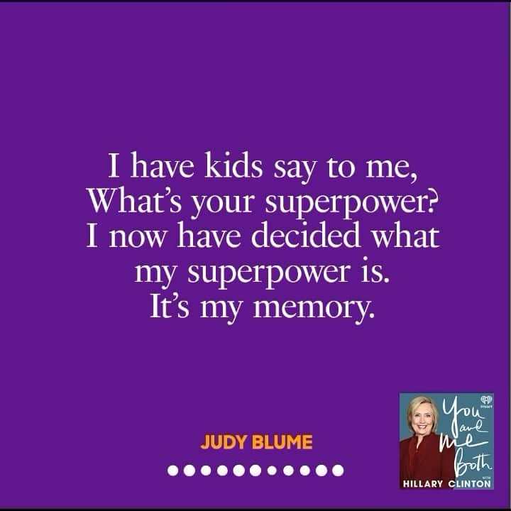 ヒラリー・クリントンのインスタグラム：「What makes Judy Blume’s work so special? Hear straight from her on her decades of writing—and making children feel seen—on this week’s episode of my podcast, You And Me Both. Find it wherever you get your podcasts.」