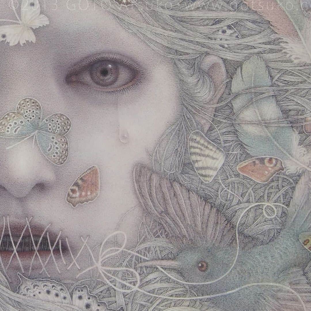 後藤温子のインスタグラム：「"砕け散る幻影/ Smashed illusion" Watercolor on cotton cloth, 2013」