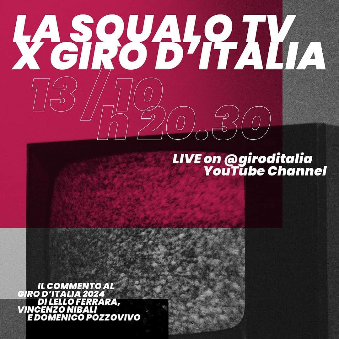 ヴィンチェンツォ・ニバリのインスタグラム：「‼️ Breaking news: here comes La Squalo TV! 🦈📺  Vincenzo Nibali, along with Domenico Pozzovivo and Lello Ferrara will comment the route of the Corsa Rosa 2024 live on the Giro d’Italia's official YouTube channel 💞  ‼️ Breaking news: arriva la Squalo TV! 🦈📺  Vincenzo Nibali, insieme a Domenico Pozzovivo e Lello Ferrara commenteranno live sul canale ufficiale YouTube del Giro d’Italia il percorso della Corsa Rosa 2024 💞  @lasqualo_tv @vincenzonibali @lelloferrara3.0 @pozzovivo_domenico  #GirodItalia」