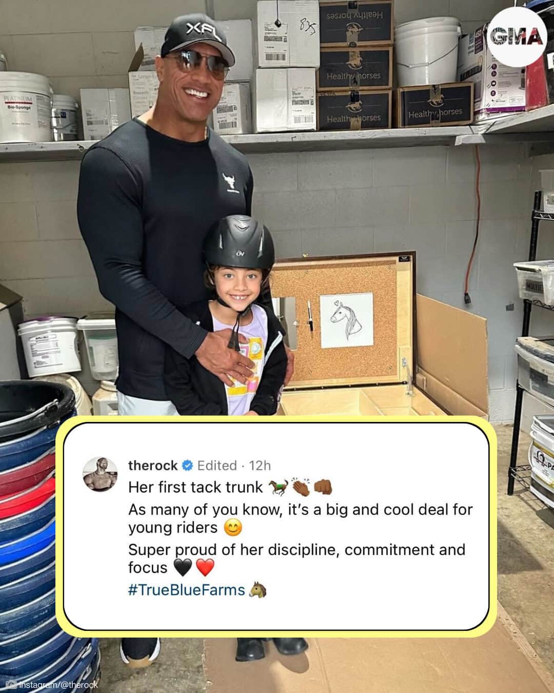 Good Morning Americaさんのインスタグラム写真 - (Good Morning AmericaInstagram)「Dwayne (@therock) Johnson is the best girl dad! ❤️  The "Jungle Cruise" actor, 51, is sharing a bit of insight into why he's such a proud father. Johnson took to Instagram to share a photo with one of his daughters to mark a special moment in her horseback riding career.  Link in bio for more.」10月7日 2時30分 - goodmorningamerica