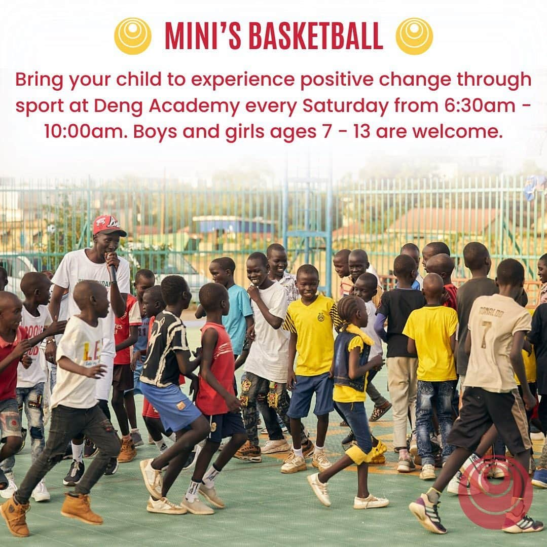 ルオル・デンのインスタグラム：「Bring your children to LDF Mini’s Basketball Training for girls & boys ages 7-13 in Juba, South Sudan at Manute Bol Basketball Court, University of Juba every Saturday 6:30 AM - 10:30 AM ! 🏀🇸🇸  #ldf #luoldengfoundation #giftedtogive  #peaceandfamily」