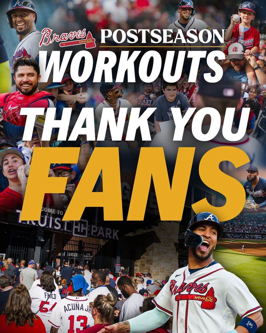 アトランタ・ブレーブスのインスタグラム：「THANK YOU to the 21,000+ fans who showed up to @truistpark for this week's #Postseason Workouts!」
