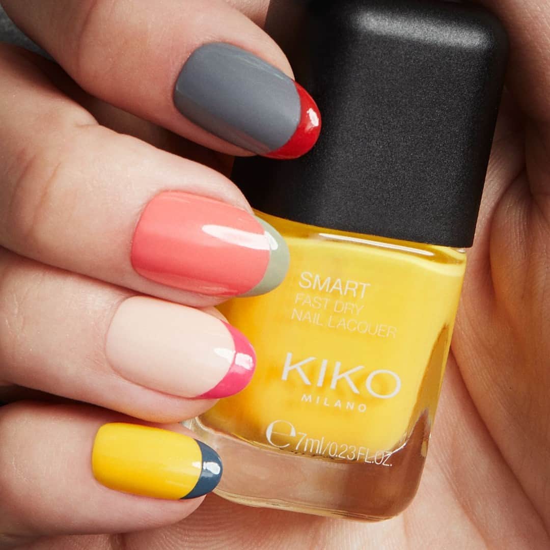 のインスタグラム：「Add a playful twist to your #naillook with vibrant, colorful tips 💛💚🧡 Explore infinite colour combos with our Smart Nail Lacquers and get ready to paint the town with your unique style 💅 #KIKONails Smart Nail Lacquer 58 , 79, 17, 102, 153, 65, 10, 95」