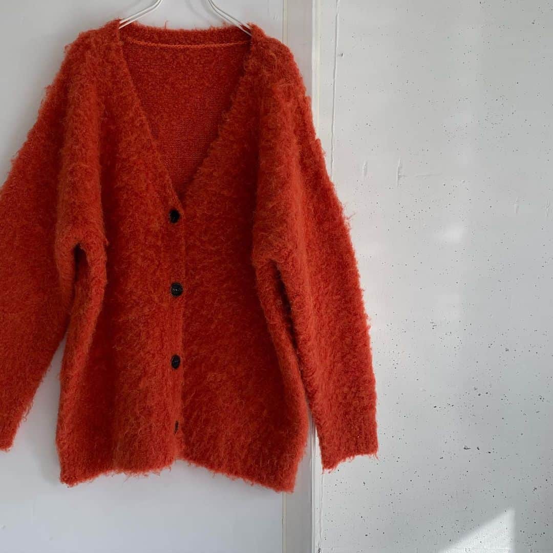 のインスタグラム：「coming soon🍁  KB37-22V280 シャギーBIGニットカーディガン  ¥8,800 taxin  ORANGE MIX D.BROWN MIX MUSTARD MIX ASHBLUE MIX」