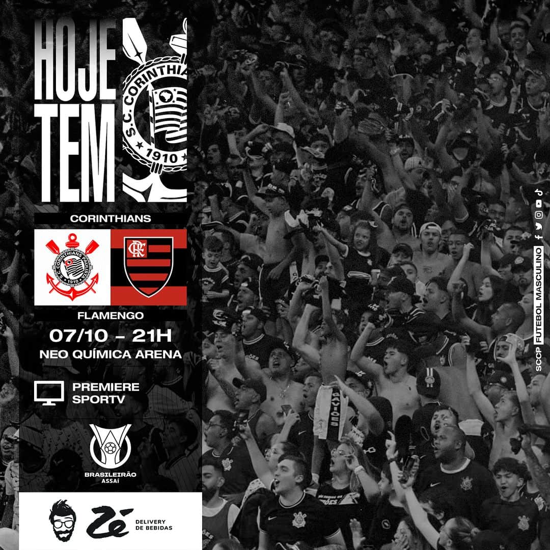 コリンチャンスさんのインスタグラム写真 - (コリンチャンスInstagram)「Sábado de Brasileirão para o Timão! 🏴🏳  🎶 CORINTHIANS MINHA VIDA... 🎶  ⚽ Corinthians x Flamengo 🏆 Brasileirão (26ª rodada) ⏰ 21h (horário de Brasília) 🏟 Neo Química Arena 📺 SporTV e Premiere  #SCCPxFLA #DiaDeCorinthians #VaiCorinthians」10月7日 12時00分 - corinthians