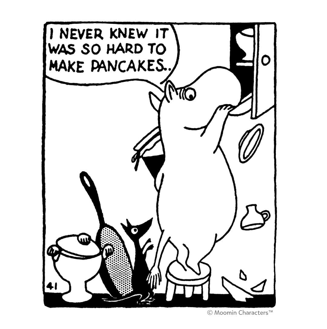 ムーミンのインスタグラム：「Sometimes preparing breakfast can be tricky 🤭 What's your favourite weekend routine? Have a Moominous day ❤️ #moomin #moominofficial #moomincomics」