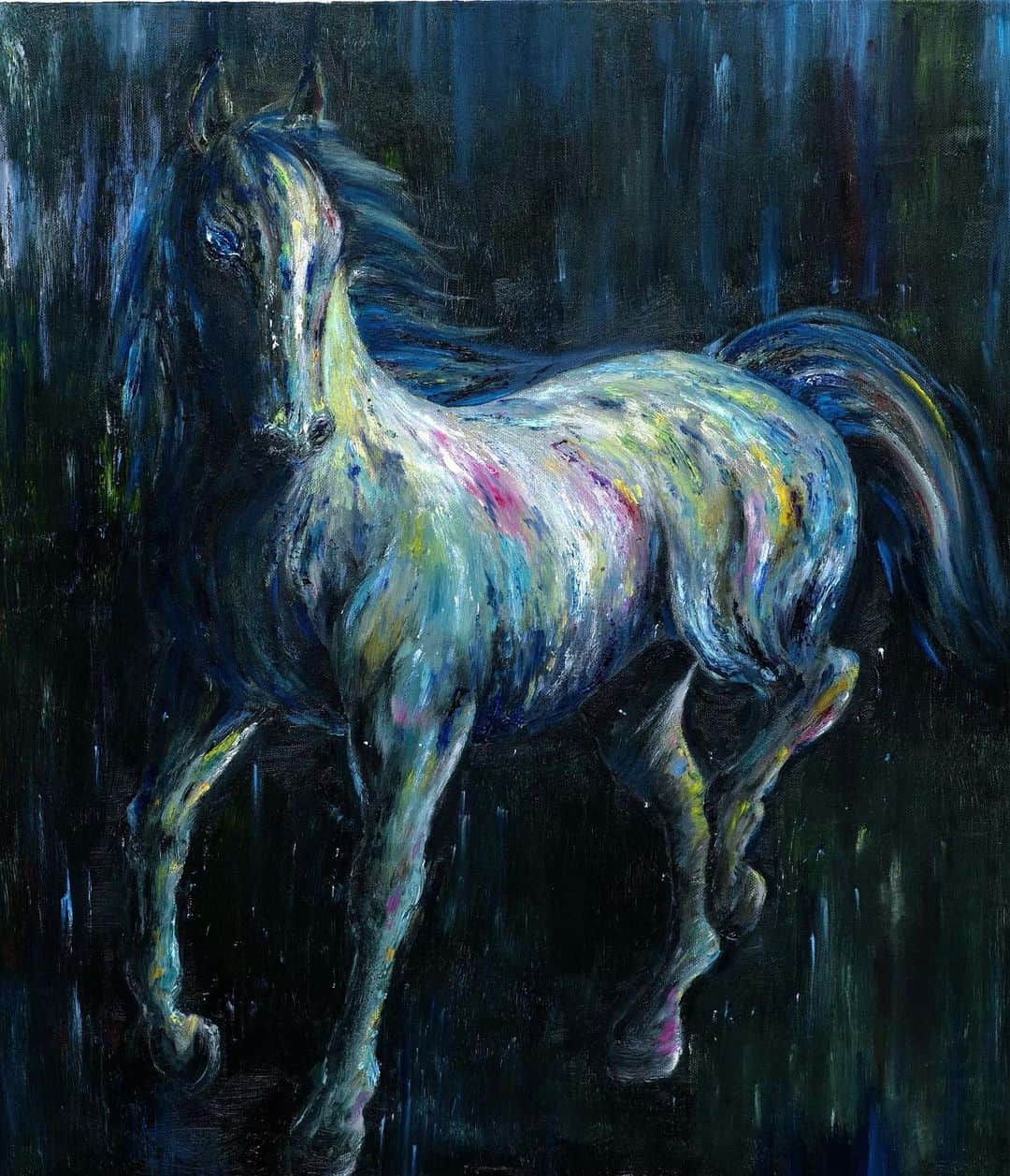 田中道子のインスタグラム：「10/7〜 東京競馬場90周年を記念して、アート展に油絵で描いた馬の絵を出展させていただきました🥰✨ 正門付近特別ブースに飾られてるようです✨東京競馬場に行った際にはぜひご覧ください💁‍♀️😘」