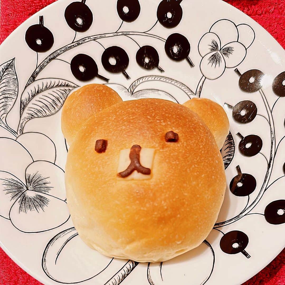 松浦有希のインスタグラム：「ホントはこういうの、 かわいそうで食べられないのですが 焼き立てだったので 買ってしまった... #オリミネベーカーズ #オリミネベーカーズ人形町店 #くまのクリームパン」
