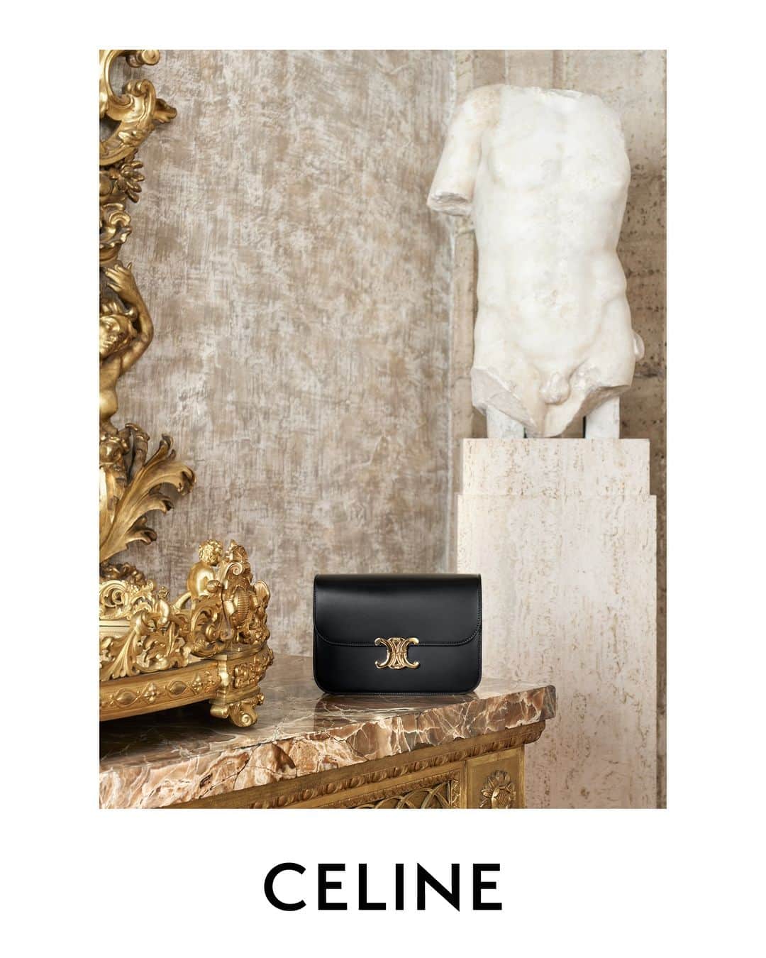 Celineのインスタグラム：「LA COLLECTION DES GRANDS CLASSIQUES 07  CELINE CLASSIQUE TRIOMPHE BAG  COLLECTION AVAILABLE NOW IN STORES AND ON CELINE.COM  @HEDISLIMANE PHOTOGRAPHY ROME SEPTEMBER 2023  PALAZZO FARNESE   CELINE’S LATEST WOMEN’S CAMPAIGN FOR LA COLLECTION DES GRANDS CLASSIQUES HAS BEEN PHOTOGRAPHED BY HEDI SLIMANE IN ROME IN SEPTEMBER 2023 AT PALAZZO FARNESE.   FOR THE FIRST TIME EVER, A COUTURE HOUSE HAS GAINED ACCESS TO THE PALACE.  PALAZZO FARNESE, A RENOWNED ROMAN PALACE, DESIGNED BY ANTONIO DA SANGALLO IL GIOVANE, BUILT IN THE 16TH CENTURY AND COMPLETED BY MICHELANGELO, IS AN EXAMPLE OF HIGH RENAISSANCE ARCHITECTURE.  HOME TO NUMEROUS MASTERPIECES COMBINING PAINTINGS, SCULPTURES AND ARCHITECTURE; GALLERIES ARE DECORATED WITH FRESCOS INCLUDING THE MONUMENTAL FRESCO CYCLE BY ANNIBALE CARRACCI, WALLS ARE EMBELLISHED WITH TAPESTRIES AMONGST DECORATED SARCOPHAGUSES AND ROMAN SCULPTURES.   THE PALACE HAS BEEN THE FRENCH EMBASSY’S RESIDENCE IN ITALY SINCE 1874.  #CELINEBYHEDISLIMANE」