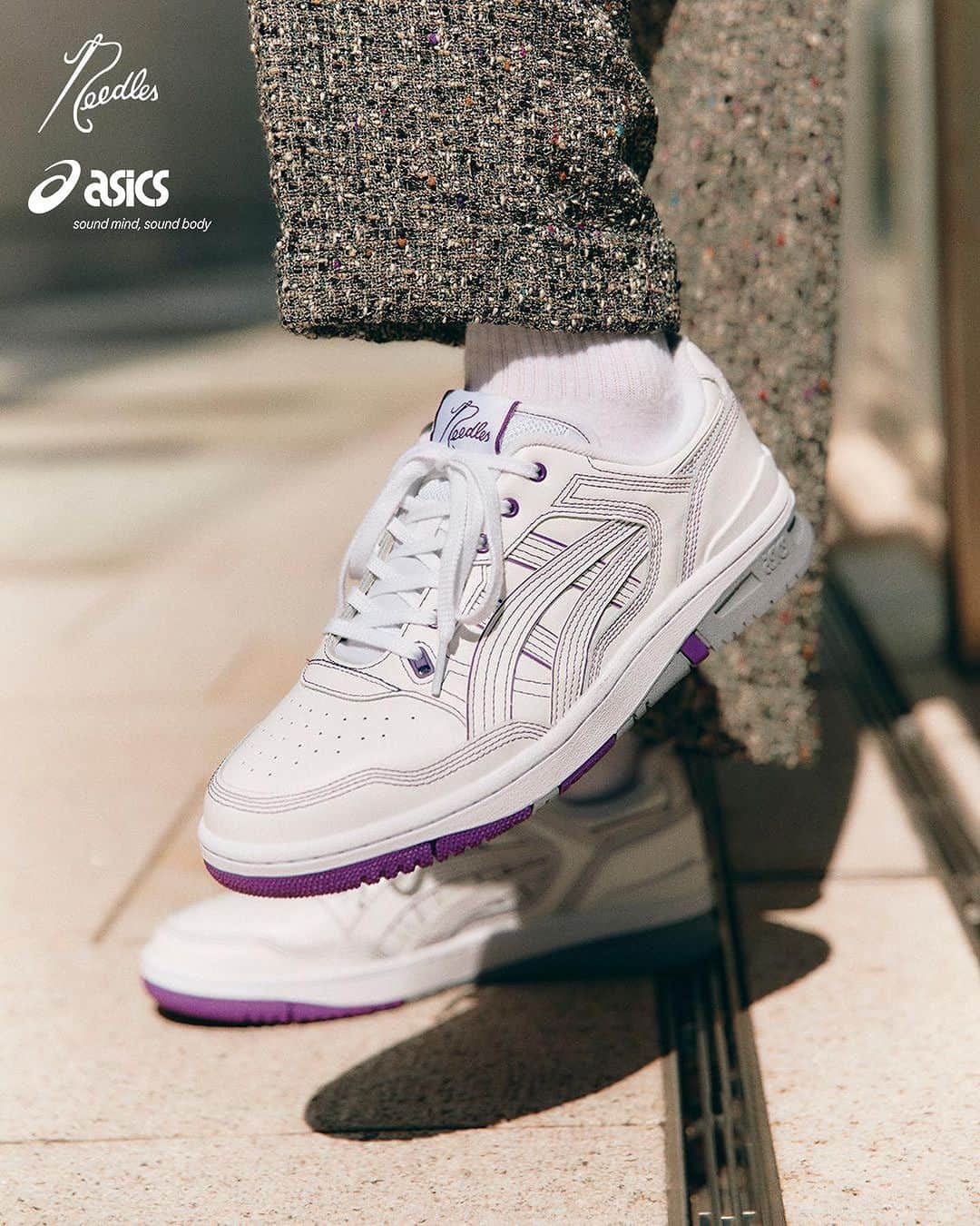 Titoloのインスタグラム：「Japanese craftsmanship meets style perfection! ASICS and Needles have joined forces to elevate the EX89 with a sleek full leather design and vibrant purple stitching. Embracing the fusion of two iconic logos on mismatched tongues, this collab is pure 🔥.  Now available exclusively @titoloshop onlinestore  Stylecode: 1201A942 100  #ASICSxNeedles #EX89 #JapaneseStyle」