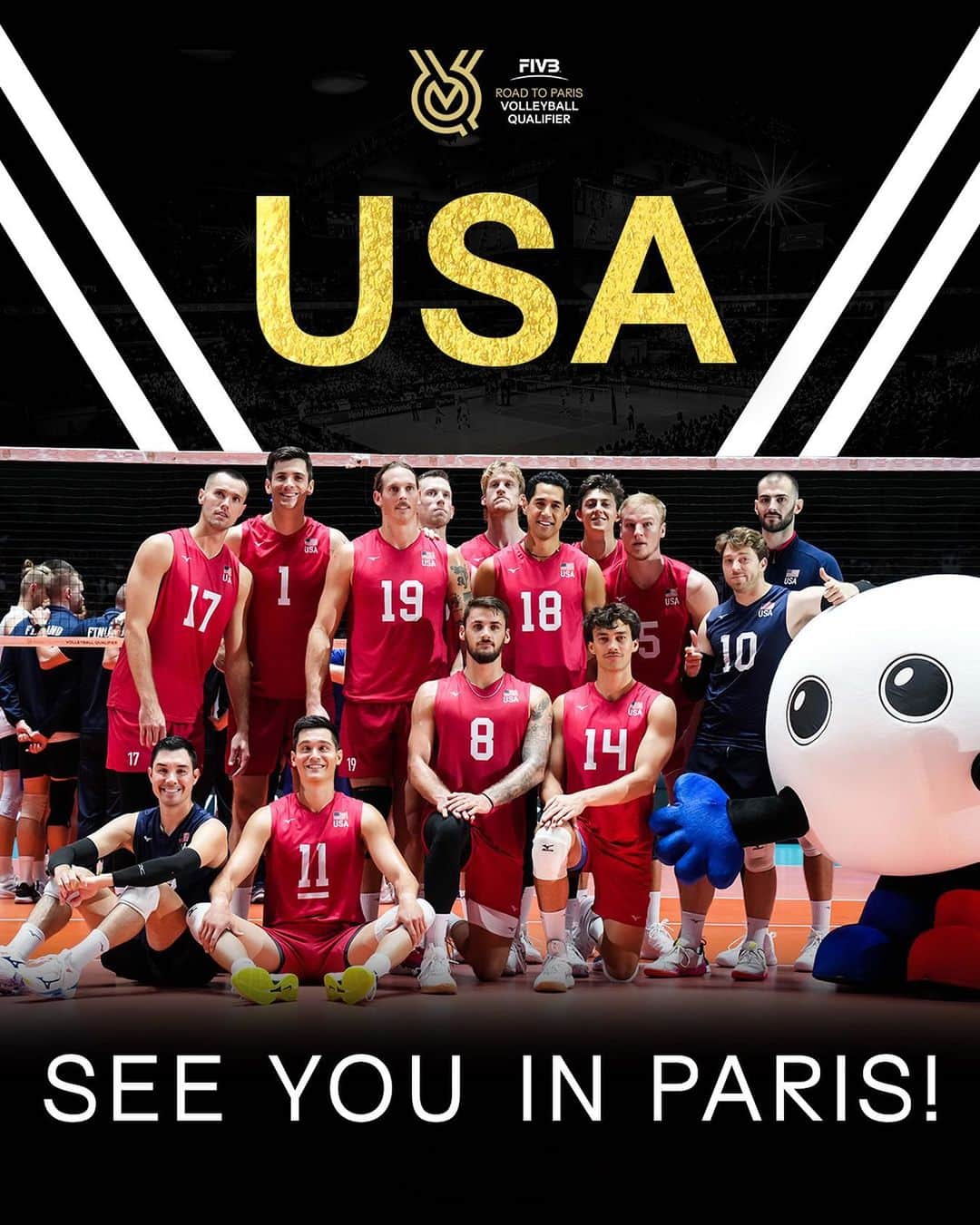 USA Volleyballのインスタグラム：「USA 🇺🇸: SEE YOU IN @paris2024!  With 6 wins in a row at the #Paris2024 Qualifier, USA have qualified to next year’s Olympic Games.  🏐 #SeeYouInParis #volleyball」