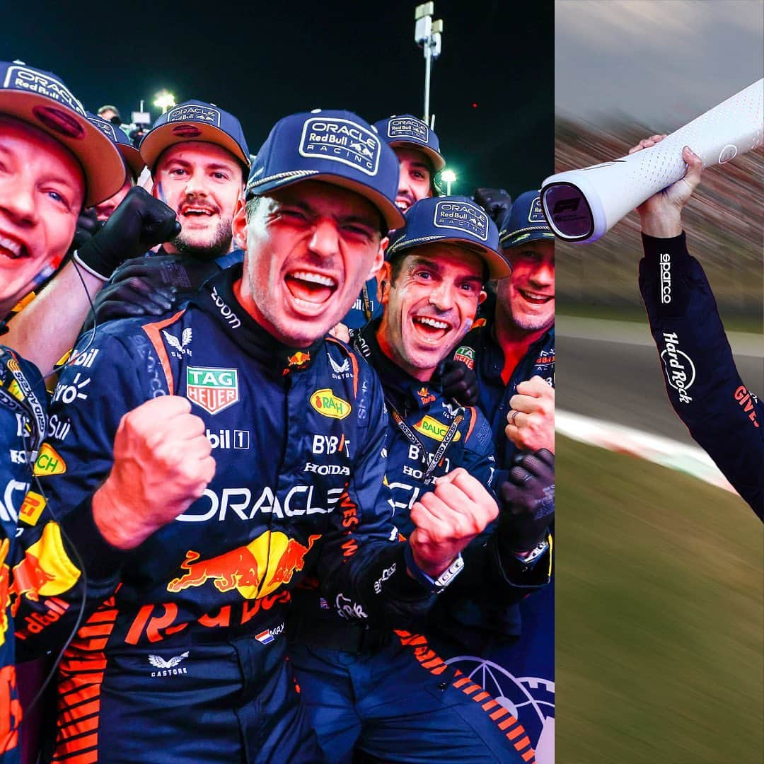 レッドブルのインスタグラム：「take a bow cause @maxverstappen1 is 3x F1 WORLD CHAMPION!!👏🏆  from the youngest driver to start an F1 race, to a dominating season with @redbullracing, Max is unstoppable! 🤩  #redbull #givesyouwiiings #worldchampion #F1 #RedBullRacing #MaxVerstappen」