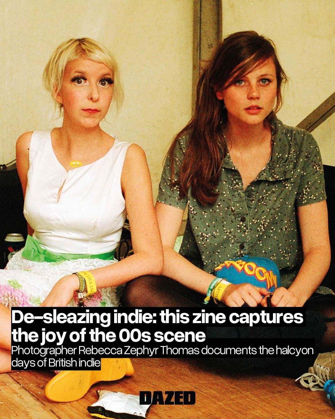 Dazed Magazineのインスタグラム：「You’ve probably noticed that “indie sleaze” has made a comeback. ⁠ ⁠ The moniker was retroactively bestowed onto the period, spanning roughly seven years from 2006 to 2012. And while the era is currently remembered for its grubby, brash aesthetic – all smudged eyeliner and Henry Holland slogan tees – the portraits of @rebeccazephyrthomas tell a slightly different story.⁠ ⁠ We Are Your Friends 01, a new zine by the Shoreditch-based, New Zealand-born photographer, documents The Underage Festival, an independent music festival that ran from 2007 to 2011 for 14 to 18-year-olds. ⁠ ⁠ The images, taken at the first events of ‘07 and ‘08, capture the halcyon days of the indie music scene, with teenagers splayed out in a sunny Victoria Park, decked in Minnie Mouse headbands and Peter Pan collars. There’s an innocence and joie de vivre to Thomas’s photographs, one that is often omitted from conversations about that time.⁠ ⁠ “I remember thinking the atmosphere was really nice,” Thomas told Dazed in an interview earlier this summer, “as you could only find alcohol in very limited places, so there wasn’t that loud aggressive vibe that can come with booze."⁠ ⁠ "The atmosphere was more dreamy and upbeat and innocent.”⁠ ⁠ See more through the link in our bio 🔗⁠ ⁠ 📷 @rebeccazephyrthomas⁠ ✍️ @elliothoste」