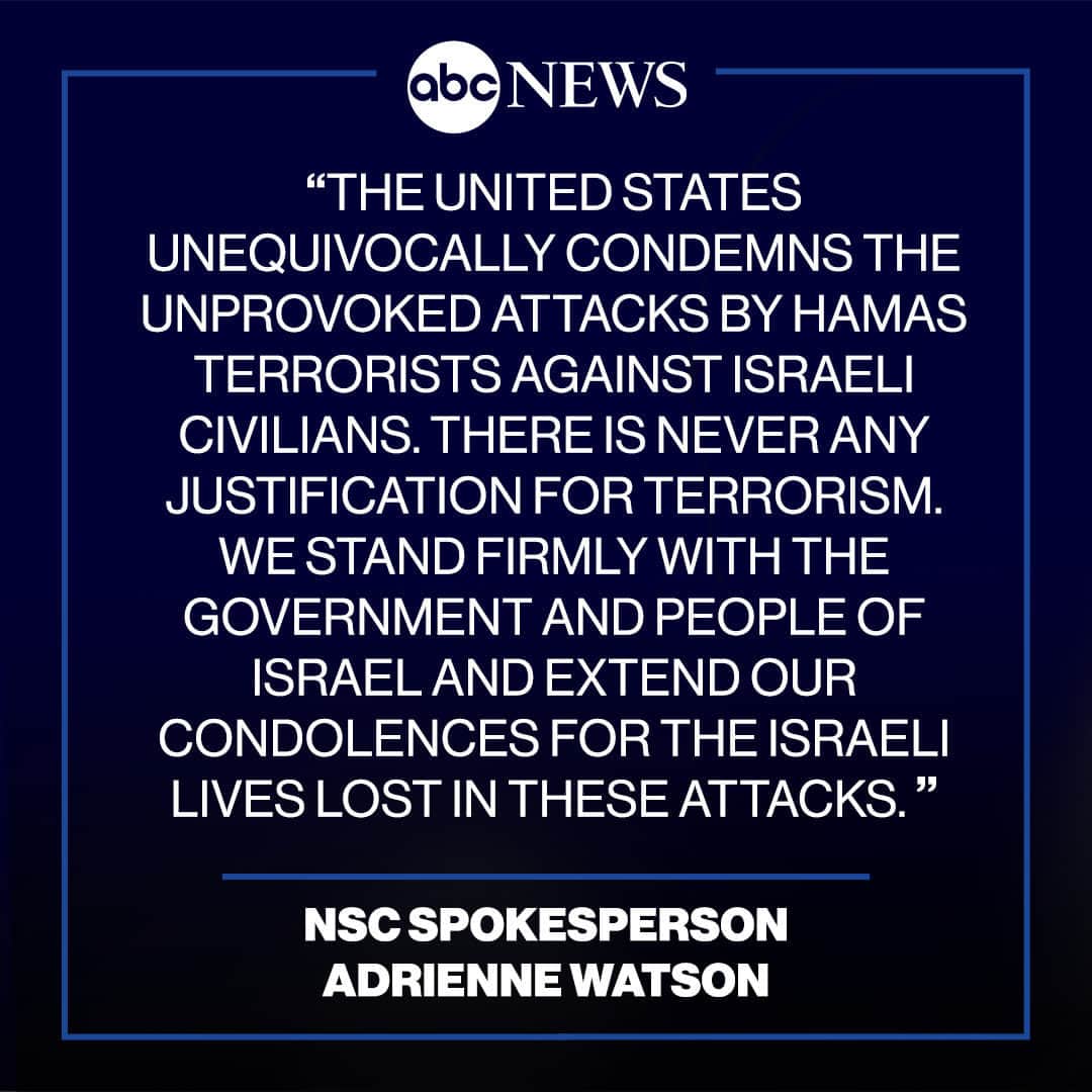 ABC Newsのインスタグラム：「The Israeli Defense Forces have declared "a state of alert for war" after thousands of rockets were fired from Gaza into Israel by Hamas militants. At least 22 people have died and hundreds more have been injured.  "The United States unequivocally condemns the unprovoked attacks by Hamas terrorists against Israeli civilians," White House National Security Council says. MORE AT LINK IN BIO.」