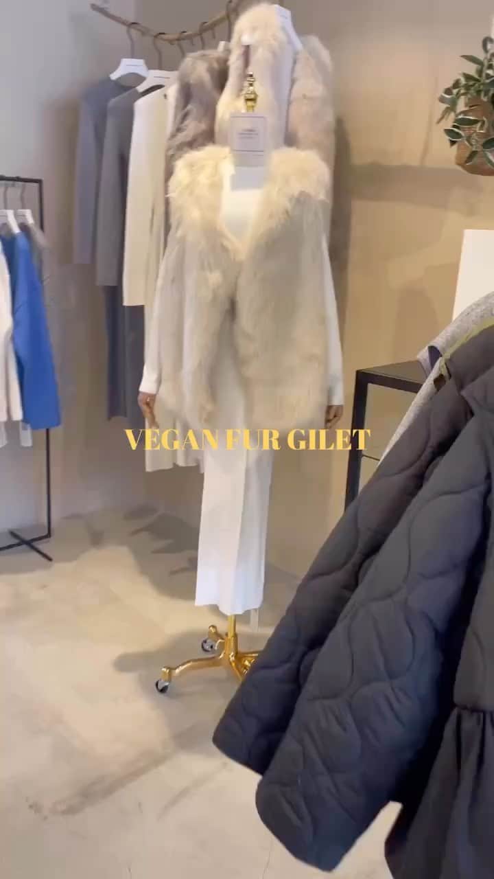 のインスタグラム：「オンラインにてsold outのVEGAN FUR GILET （IVORY）は今だけ限定BB cafeにてご購入いただけます。ぜひ😎」
