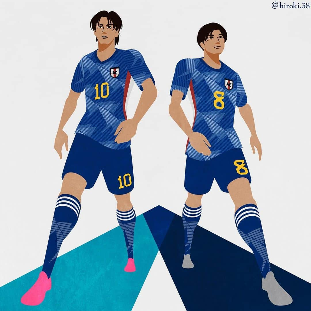 hiroki.38のインスタグラム：「. 再会を誓って ／ Go separate ways . U22サッカー日本代表 アジア競技大会準優勝おめでとうございます！ . 正直悔しさは残ったけど、 日本の未来を背負う新たな選手をたくさん知ることが出来て楽しい大会でした！ . #アジア競技大会 #準優勝 #u22 #アビスパ福岡 #重見柾斗 #サガン鳥栖 #西川潤 #日本代表 #サムライブルー #大岩ジャパン #jリーグ #イラスト #サッカー #サッカーイラスト #footballplayer #soccerplayer #sketch #vectorart #illustrator #illustrations #soccerillustration #samuraiblue #avispafukuoka #fukuoka #sagantosu #jleague」