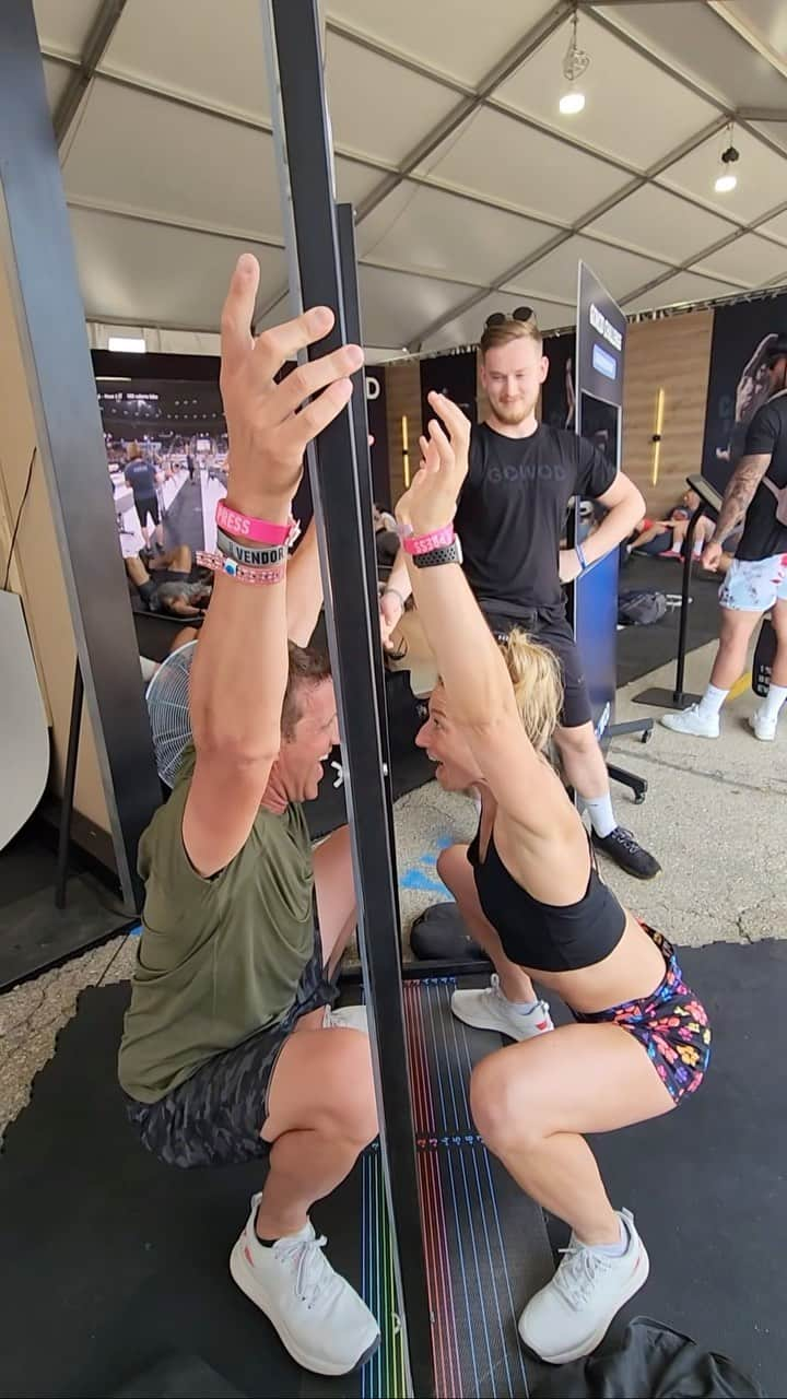 ジェシー・グラフのインスタグラム：「We couldn’t go to @crossfitgames just to watch everyone else compete. Plus @gowod_mobilityfirst didn’t set up the flexibility test wall for just one person either! @jessiegraffpwr and @racioppifran battle in an epic showdown of strength, flexibility, and balance!  Jessie might have the mobility, agility, flexibility and balance; but Fran’s the master at effort over everything with no challenge too small or unwilling.   So who conquers the GOWOD wall and emerges victorious? If you’re not cheating are you really trying!  And how flexible are you??  Check out our full CrossFit Games series on all podcast platforms and YouTube! Link in bio!  Thanks @gowod_mobilityfirst for letting us play!  #NinjaWarrior #GreenBeret #GowodChallenge #Flexibility #Balance #PhysicalProwess #FitnessCompetition #Strength #Inspiration #Motivation #PushingLimits #AthleteShowdown #FitnessJourney #Teamwork #ChallengeAccepted #UnleashYourPotential #FitnessCommunity #WarriorSpirit #ExtremeSports」