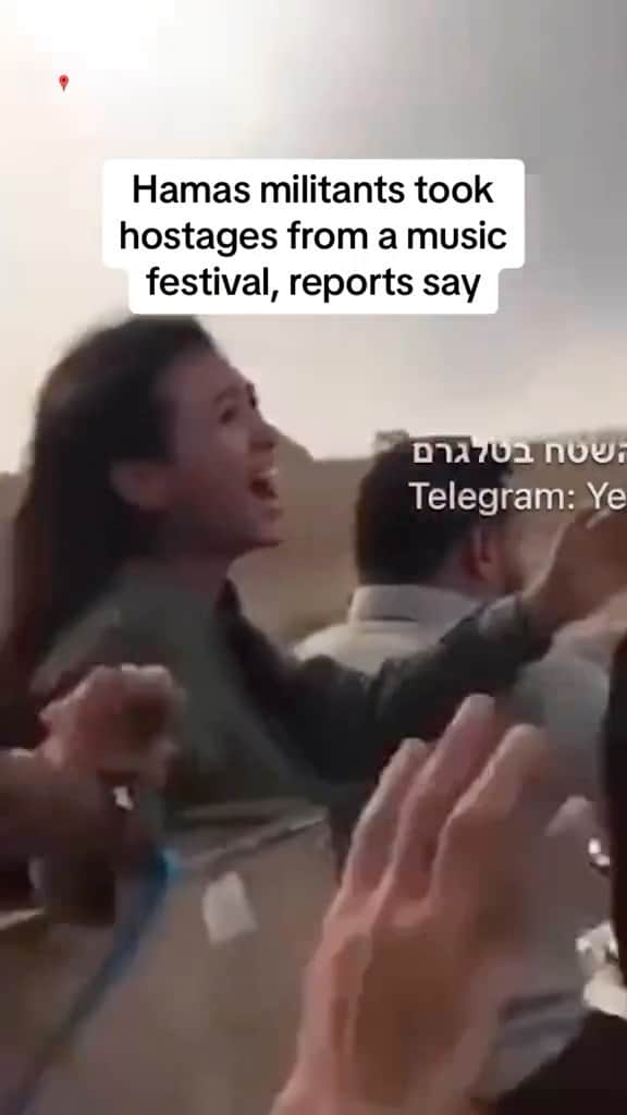 のインスタグラム：「Video appears to show Hamas militants pushing an Israeli woman onto the back of a motorcycle, driving her away from her boyfriend and taking her into Gaza.  The couple was attending a music festival near the Gaza border that Hamas took hostages from, according to Israeli media.」