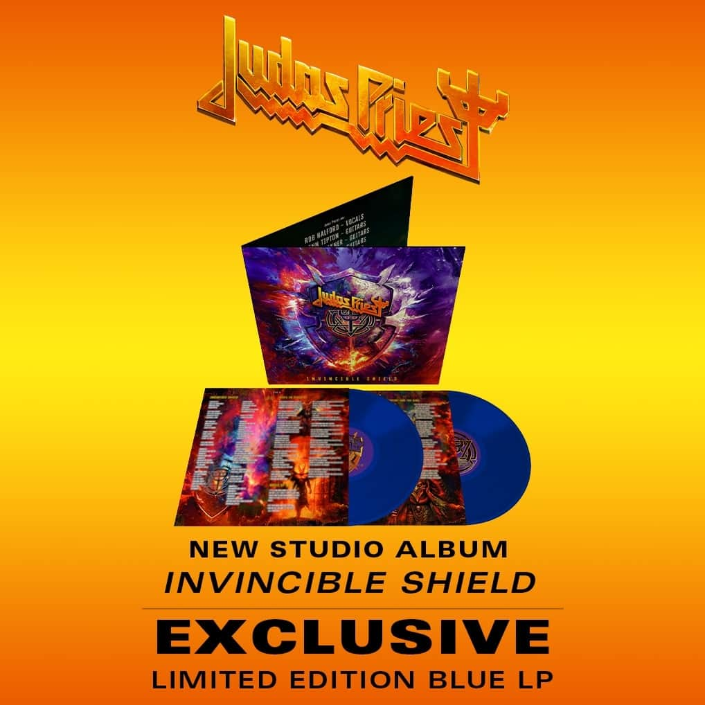 Revolverのインスタグラム：「🤘 Surprise! Judas Priest have a new album on the way titled 'Invincible Shield,' and we have an exclusive blue vinyl variant — limited to 1,000.⁠ ⁠ 🔗 Order yours at the link in bio」