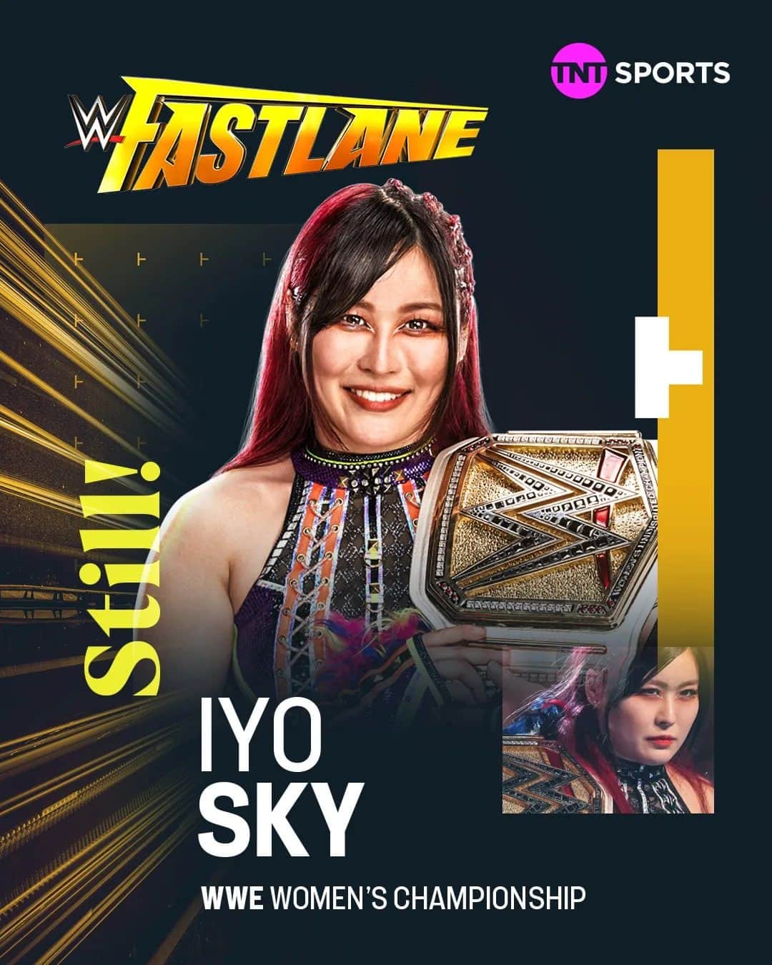 紫雷イオのインスタグラム：「𝗜𝗬𝗢 𝗦𝗞𝗬 𝗥𝗘𝗧𝗔𝗜𝗡𝗦! 🏆  @iyo_sky remains the WWE Women’s Champion! 😏  #WWE #WWEFastlane」