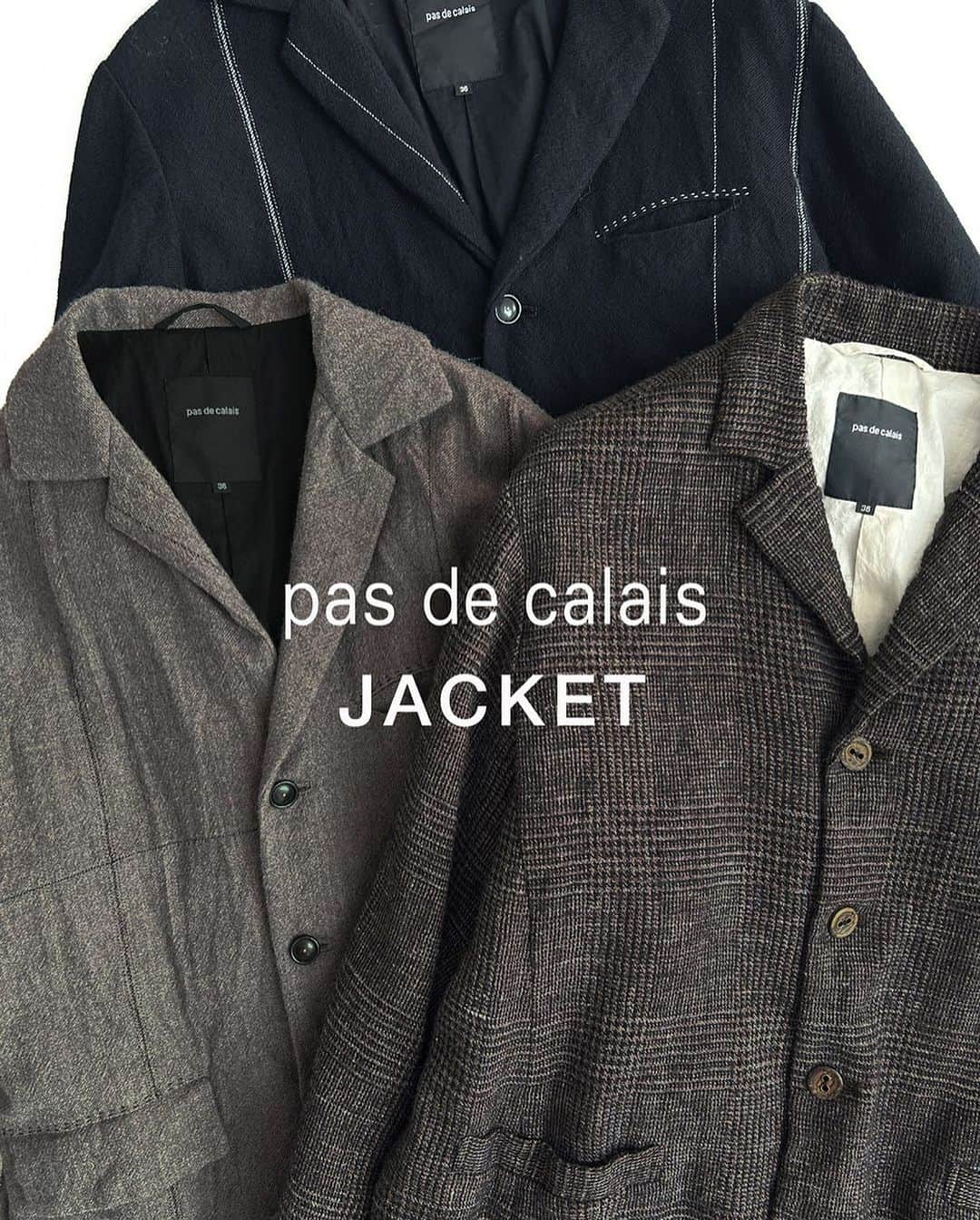 のインスタグラム：「•  pas de calais  JACKET!  パドカレのモードにもカジュアルにも着こなせるジャケットたち。  Coming soon!  @pasdecalais_story   #pasdecalais  #pasdecalais_offical_jp  #パドカレ #jacket #23aw #パドカレのジャケット」