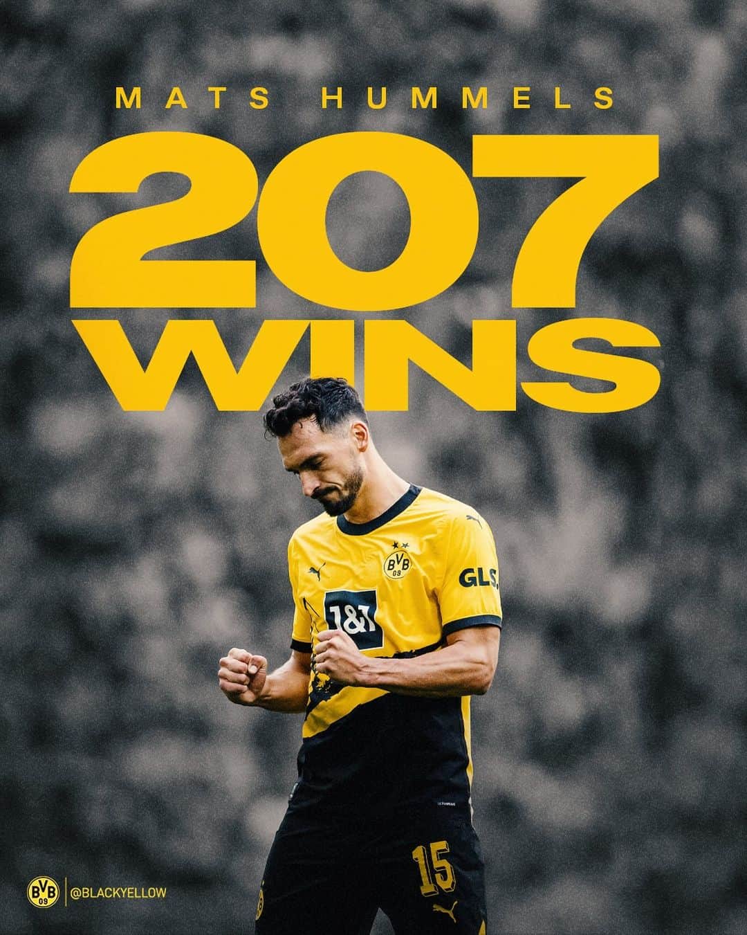マッツ・フメルスのインスタグラム：「207 Bundesliga Wins, 1 Legendary Career 🖤💛  The most Bundesliga wins in BVB History. Congrats, Mats 🙌」