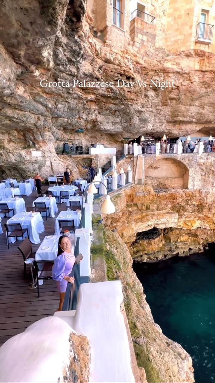 Earth Picsのインスタグラム：「@terplanet got to experience Italy’s enchanting cave restaurant Grotta Palazzese.   Nestled within the cliffs of Polignano a Mare, Italy, Grotta Palazzese is not just a restaurant, it’s an experience. Overlooking the azure waters of the Adriatic Sea, this enchanting eatery is carved into a limestone cave, offering diners breathtaking views and an intimate ambiance. The cuisine is a delightful blend of local Puglian flavors, all served with a touch of elegance. A visit is a must for romance seekers and culinary adventurers alike. However, remember to book in advance; such unique dining spots are highly sought after. Enjoy your meal with the symphony of waves - truly, a feast for all senses. 🍝🌊🇮🇹  🎥 @terplanet  📍 Polignano a Mare, Italy 🇮🇹」