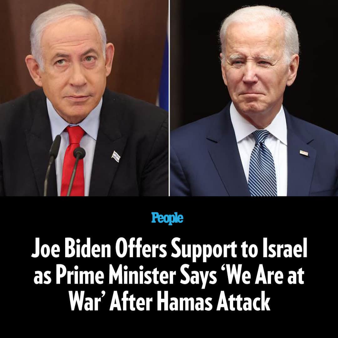 People Magazineさんのインスタグラム写真 - (People MagazineInstagram)「President Joe Biden is standing by Israel after a surprise attack by Hamas militants killed over 200 Israelis, an action that prompted Israel Prime Minister Benjamin Netanyahu to declare on Saturday that the country is “at war."  CNN reported that Netanyahu said in a video statement that the Palestinian militant group “launched a murderous surprise attack against the state of Israel and its citizens” that killed at least 200 Israelis and injured hundreds more.  According to the outlet, the Israeli military said the nation was attacked on land, sea and air via paragliders, in addition to approximately 2,200 rockets fired from the Gaza Strip that were heard over Jerusalem, Tel Aviv and in southern Israel. Tap the link in bio for the full story. 📷: Getty Images」10月8日 19時40分 - people
