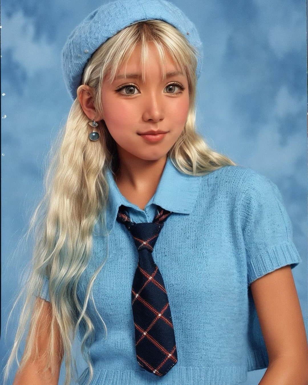 やよさーんのインスタグラム：「. もし私がアメリカの女子学生だったらをAI機能を使って想像してみました😆🩵🍭👩🏼‍🎓🏫💛🩷 どれも全然似てなくて面白い🤣🤣🤣 . . #ai #yearbook #trendy #trending #学生」