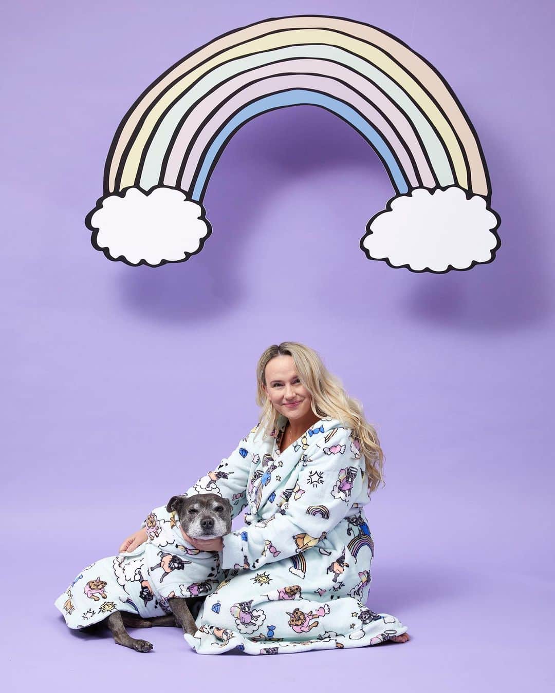 DARREN&PHILLIPのインスタグラム：「The Stafficorns and Rainbows Collection is relaunching in the form of the most deliciously soft and snuggly robes and blankets this Thursday or earlier if you’re an early access member! If you’re not already signed up, sign up now via the link in our bio to be the first to shop!」