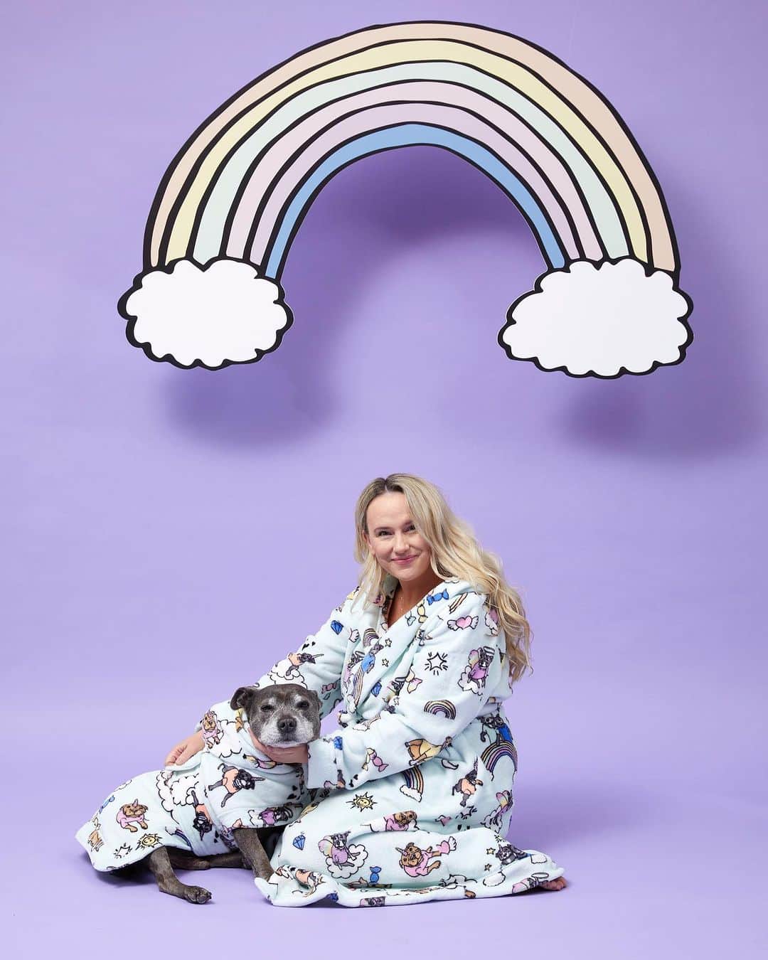 DARREN&PHILLIPのインスタグラム：「The Stafficorns and Rainbows Collection is relaunching in the form of the most deliciously soft and snuggly robes and blankets this Thursday or earlier if you’re an early access member! If you’re not already signed up, sign up now via the link in our bio to be the first to shop!」