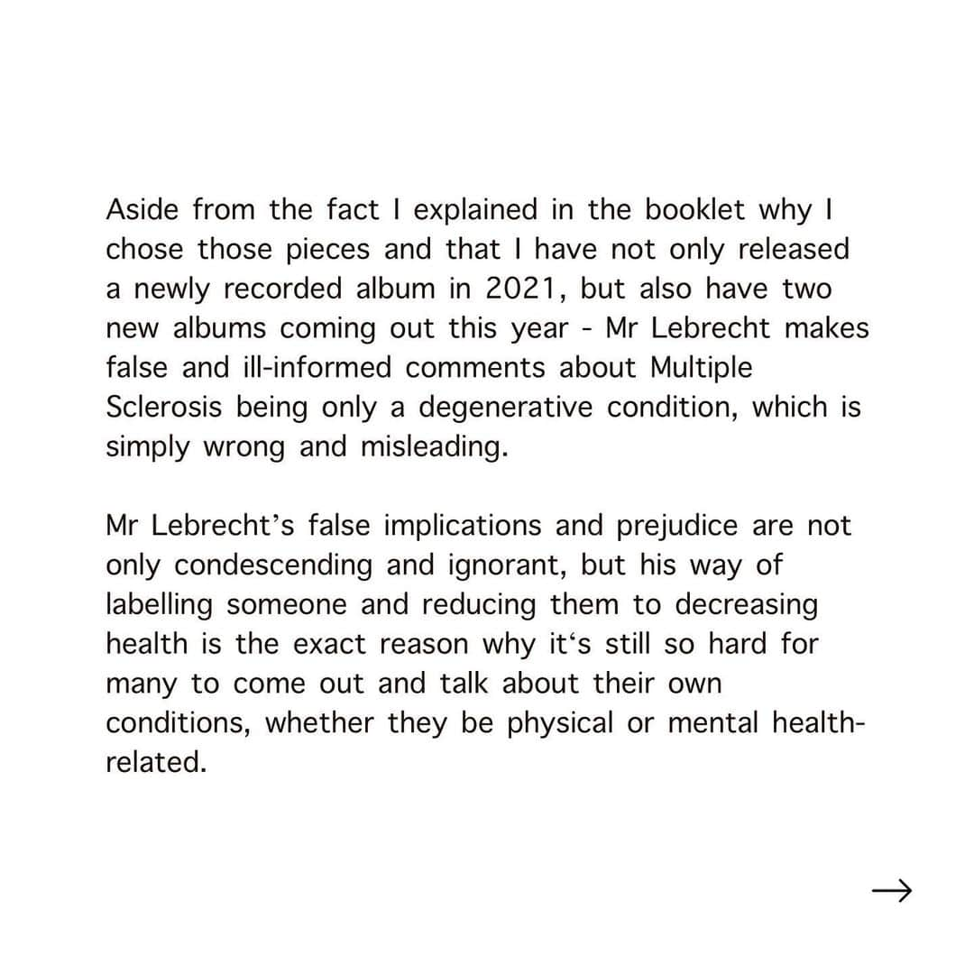 アリス＝紗良・オットさんのインスタグラム写真 - (アリス＝紗良・オットInstagram)「My comments in response to a recent album review by Norman Lebrecht in which he made false and misleading implications about my health.」10月9日 18時00分 - alicesaraott_official