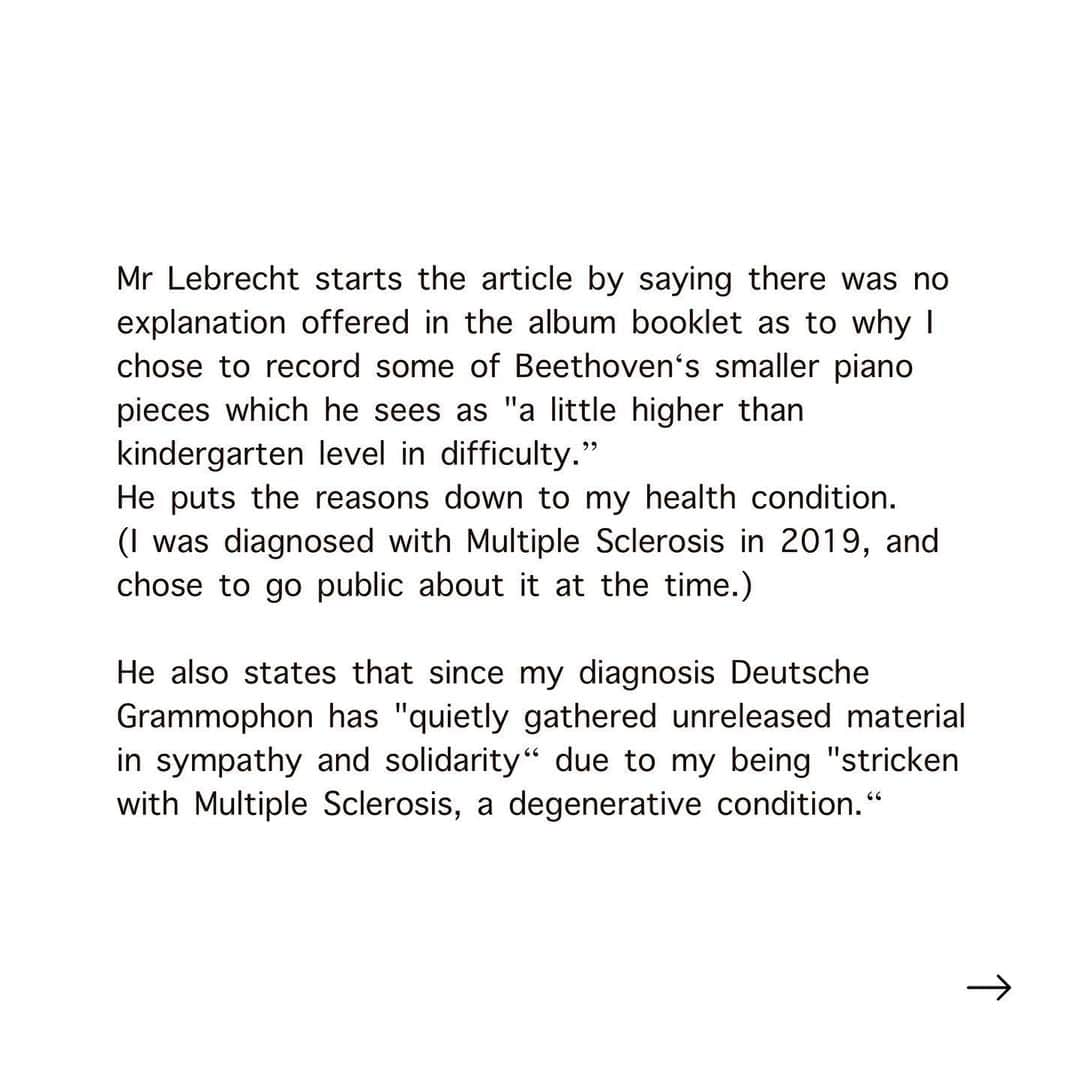 アリス＝紗良・オットさんのインスタグラム写真 - (アリス＝紗良・オットInstagram)「My comments in response to a recent album review by Norman Lebrecht in which he made false and misleading implications about my health.」10月9日 18時00分 - alicesaraott_official