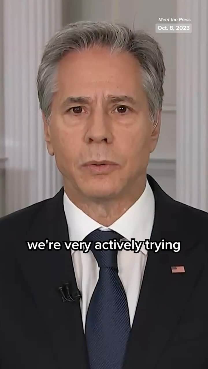 のインスタグラム：「Secretary of State Antony Blinken said Sunday on #MTP that the U.S. is “actively working” to verify reports that Americans may be among the dead in the Israel-Hamas conflict, as well as reports that there could be some U.S. hostages.⁠ ⁠ Hamas fighters on Saturday launched an attack on Israel through the country’s south. The ongoing attack has killed hundreds, and Hamas fighters have taken a number of civilians and soldiers hostage.⁠ ⁠ More at the link in bio.」