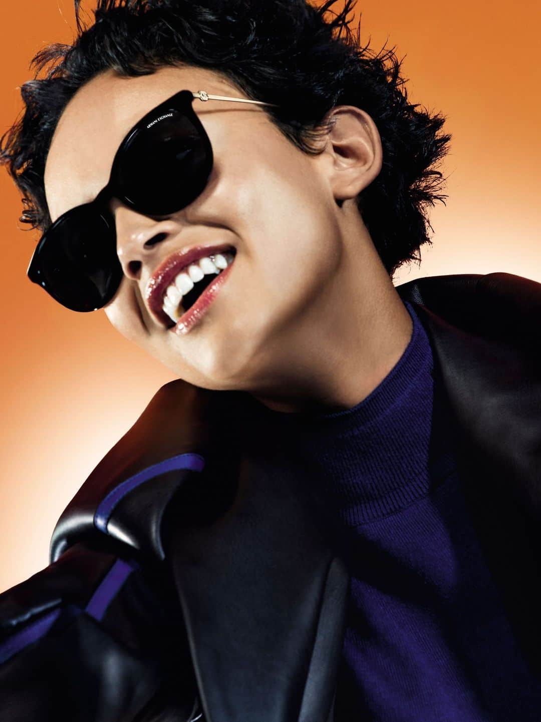 ジョルジオアルマーニのインスタグラム：「Discover the latest #AXeyewear collection⁣ ⁣ Photo @thuethuethuethuethuethue⁣ Styling @marcgoehring⁣ Hair Styling @soichiinagaki⁣ Make Up @patrickglatthaar⁣ Model @bettyschupp⁣」