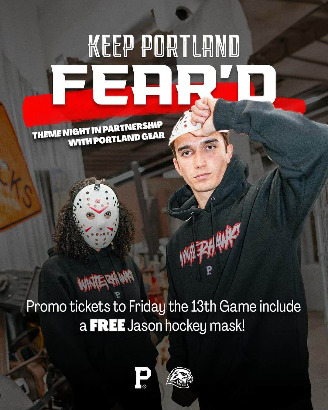 Portlandさんのインスタグラム写真 - (PortlandInstagram)「KEEP PORTLAND FEAR’D- Friday the 13th theme night between the @winterhawks and local brand @portlandgear! 💀  Get your tickets now to this awesome spooky event. If you purchase one of the theme package tickets you get a free mask!  Dress up, get festive, and come be in community with your fellow Portlanders!  #portland #pdx #winterhawks #portlandnw #spooky #halloween」10月9日 2時40分 - portland