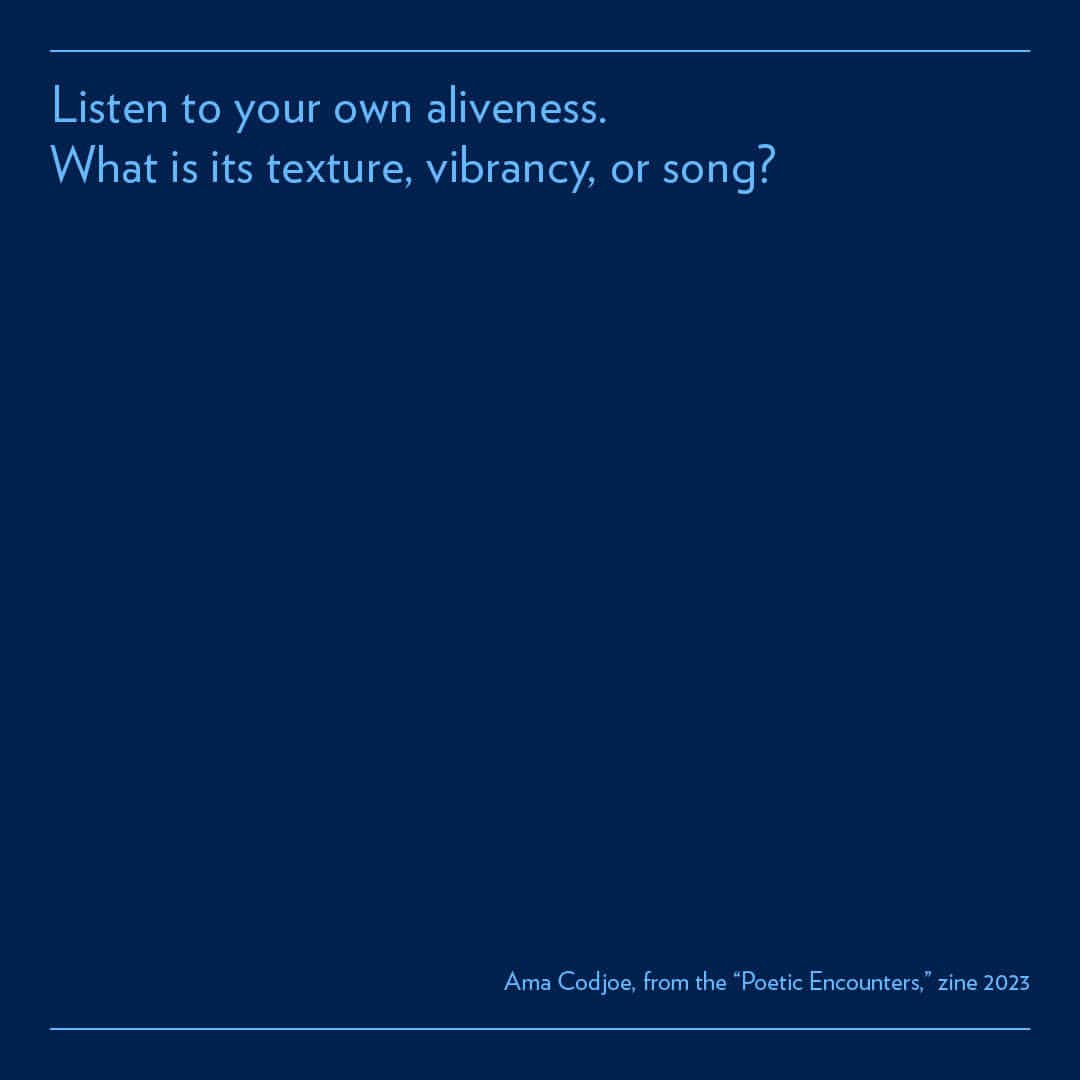 グッゲンハイム美術館さんのインスタグラム写真 - (グッゲンハイム美術館Instagram)「Listen to your own aliveness. What is its texture, vibrancy, or song?  Download the "Poetic Encounters" zine by Guggenheim Poet-in-Residence Ama Codjoe at the link in our bio. #GuggenheimPoetry ___ The Guggenheim Poet-in-Residence is made possible by Van Cleef & Arpels (@vancleefandarpels). Text: © 2023 Ama Codjoe; "Poetic Encounters."」10月9日 5時07分 - guggenheim