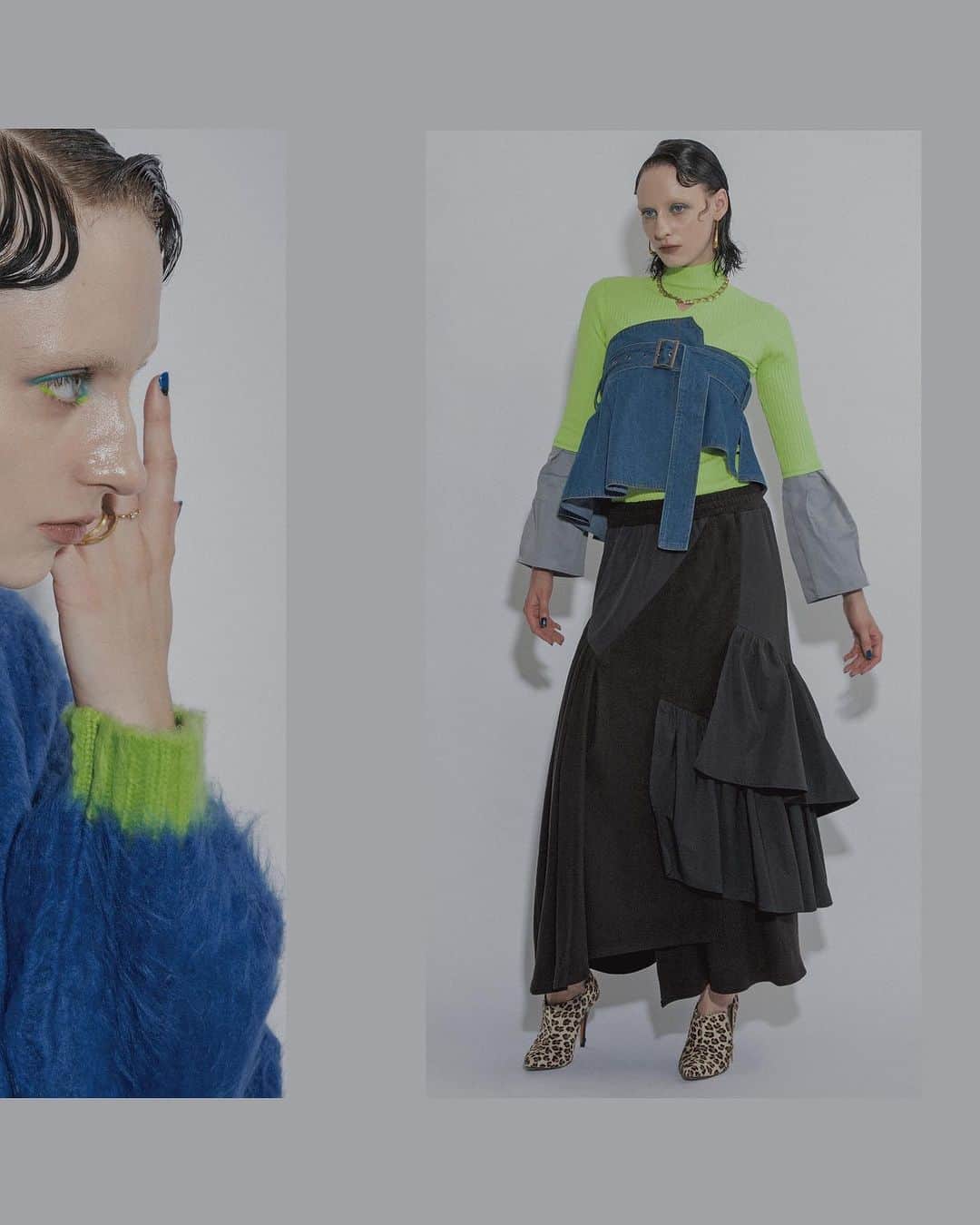 AULA AILAのインスタグラム：「【2023 WINTER COLLECTION】  2WAY PEPLUM BELT COLOR BLUE SIZE 0 ¥15,400  FLARE SLEEVE KNIT COLOR LIGHT GRAY SIZE 0 ¥15,400  TIRED ASYMMETRY SKIRT  COLOR BLACK SIZE 0/1 ¥20,900  COLOR LINE SHAGGY KNIT COLOR BLUE SIZE 0 ¥17,600  FLARE BALLOON SKIRT COLOR IVORY SIZE 0/1 ¥19,800  ✔️AULA AILA OFFICIAL WEB STOREにて発売中」