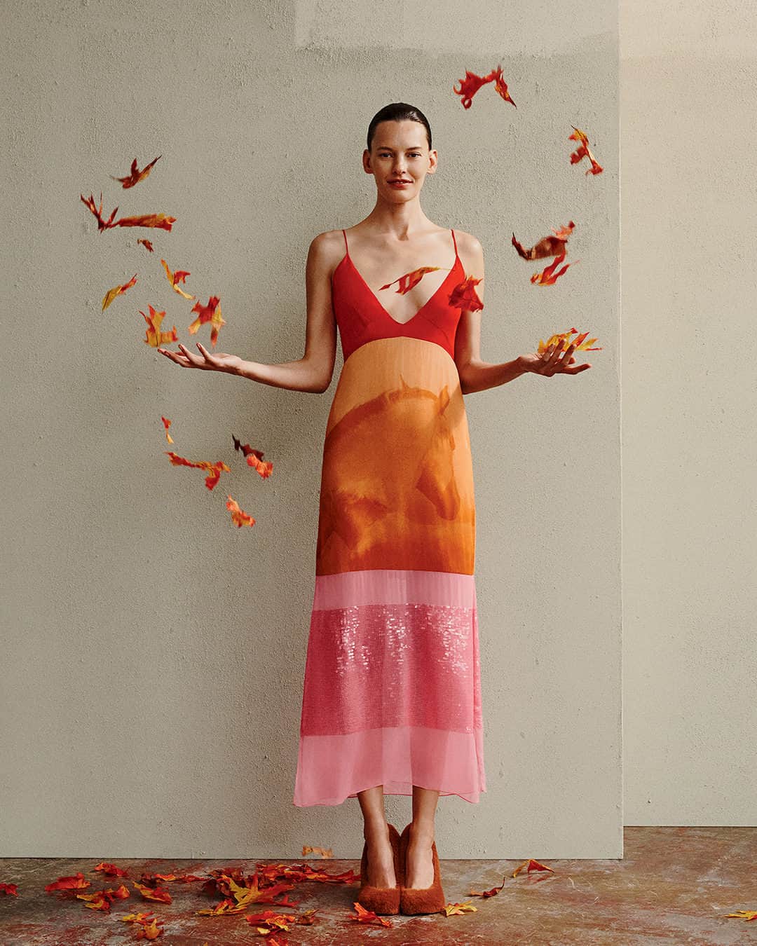 Nordstromのインスタグラム：「Get festive for fall in red and rosy hues from Stella McCartney and more. 🌹 Shop the season's top color trend at the link in bio.​  ​  Horse Print Colorblock Plunge Neck Sequin Stretch Silk Maxi Dress – Item 7685458」