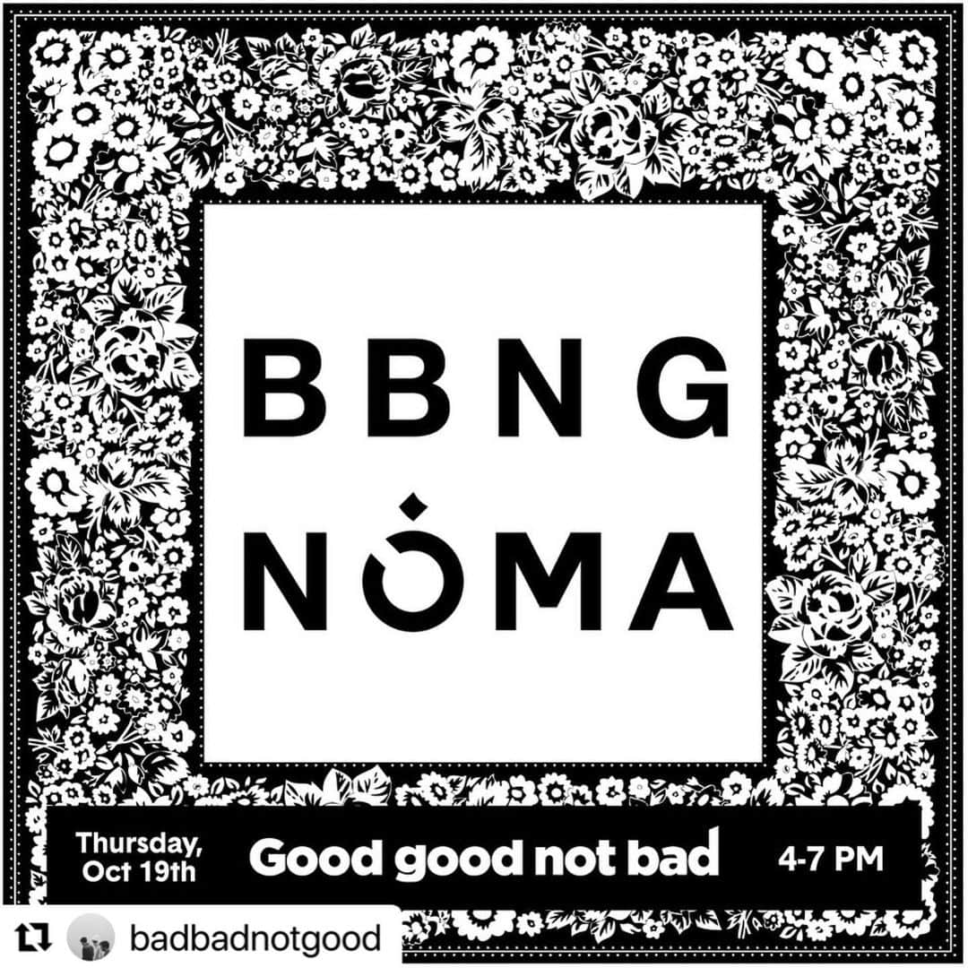 ノーマ ティーディーのインスタグラム：「#Repost @badbadnotgood with @use.repost ・・・ For our first time back in Japan since 2019, we’ve collaborated on a small collection with our friends at NOMA t.d. @noma_textiledesign. To all our fans that weren’t able to get tickets to the show, we’re doing a special pop-up event at Good good not bad @goodgoodnotbad_tokyo in Shibuya, Thursday Oct 19th from 4-7pm. Limited quantities of the collection will be available at that time, first come first served, come hang out and enjoy some music and coffee with us! 4-8 Udagawa-cho Shibuya-ku.  2019年以来となる来日を記念して、友人であるNOMA t.d. とコラボレーションしたコレクションを制作しました。ライブチケットを得られなかった全てのファンの為にポップアップイベントを開催します。 10月19日（木）16:00-19:00　 会場：Good good not bad  @goodgoodnotbad_tokyo 渋谷区宇田川町4−8  先着順、数量限定でコラボレーションアイテムを販売します。 一緒に音楽とコーヒーを楽しみましょう！」