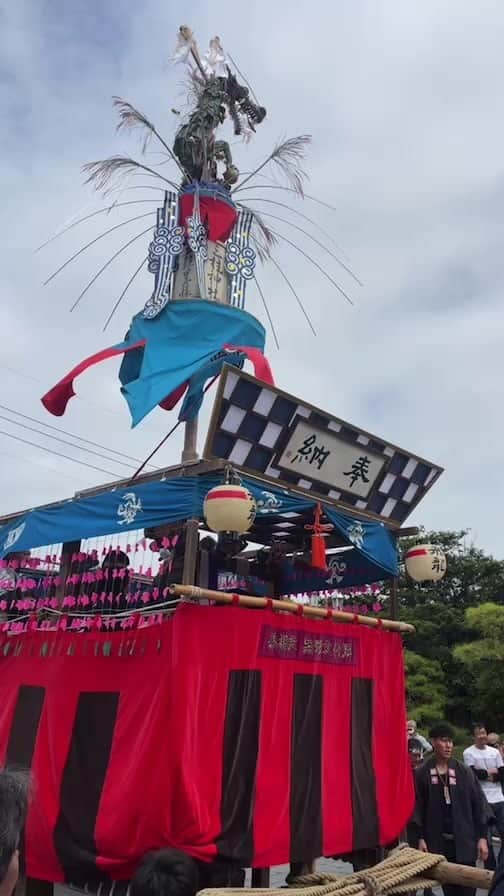 柳川藩主立花邸御花 | Yanagawa Ohanaのインスタグラム：「御賑会(おにぎえ)🍁  柳川に秋を告げる、初代柳川藩主の立花宗茂公と、宗茂の妻 誾千代姫、そして岳父 戸次道雪公の三神を御祭神とする秋季大祭です！  福岡県の無形民俗文化財に指定されている囃子山車「どろつくどん」や、踊り山車もお供して御神幸行列が参道や町内を練り歩き、柳川の街が盛り上がります。  御花正門前にも、山車の一つ、「飛龍会」がきてくださり、奉納いただきました✨  「柳川の誇り」を多くの方に見ていただきたいです！  ■どろつくどんの特徴 お囃子の音色に合わせて般若や天狗などの面を付けた踊り手が、山車から大きく身を乗り出すように踊りながら山車が進行していきます。踊りは能から取り入れたものを庶民的にアレンジしたものです。  天照大神が岩ごもりからあける神話をモチーフとし、下記順番で物語が進んでいきます。  天狗面＝サルダヒコの踊り。 天の岩戸へ道案内されたサルダヒコ。非常に利口でそつのない踊りを求められる。  お多福面＝ウズメノミコトの踊り。 天の岩戸の前で舞われたウズメノミコト。乙女の祈りが込められている。  チャリ面＝アメノタジカラオノミコトの踊り。 天の岩戸を押し開かれたアメノタジカラオノミコトの力強さを著している。人間の滑稽味に喜びを加えて表現している。  般若面＝スサノオノミコトの踊り。 天照大神の弟であるスサノオノミコト。勇壮美を表現している。 この他に十数個の面があり、それらの力を借りて人間の感情、喜怒哀楽を表現する庶民的な芸能です。  御賑会(おにぎえ) https://note.com/mihashirajinja/n/n57bb78d524c8  飛龍会巡行コース hiryukai.com/course.html」