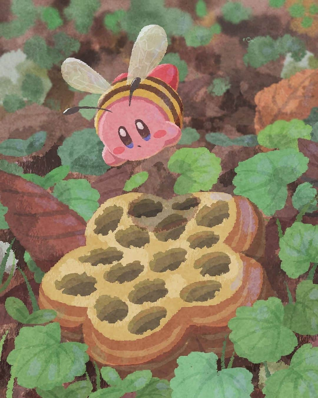 あらもんのインスタグラム：「ハチさん🐝  #カービィ #星のカービィ  #イラスト #イラストグラム  #kirby #fanart #illustration #illust  #illustgram  #drawing  #clipstudiopaint #green #自然 #nature #蜂 #bee」