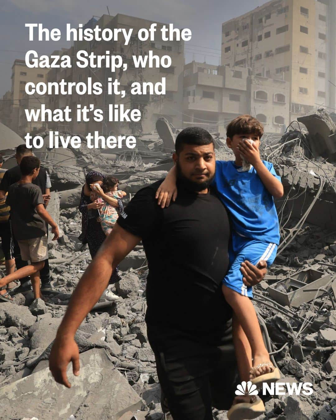 NBC Newsのインスタグラム：「The Hamas attack that has killed hundreds was launched from one of the most densely populated and impoverished strips of land in the world.  The Gaza Strip refers to a narrow strip of land wedged between Israel and Egypt on the Mediterranean Sea that is roughly the size of Washington, D.C. It forms the smaller of the two Palestinian territories — the other being the West Bank.   Read more at the link in bio.  📷️ Mahmud Hams / @afpphoto via @gettyimages 🖌️ @nbcnewsgraphics」